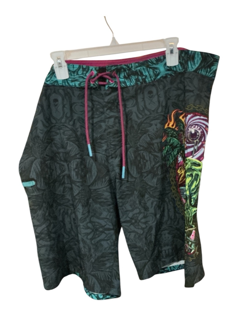 Sullen Men's Black Graphic Swim Trunks with Teal Trim
